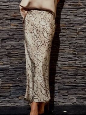 Neutral Snake-Print Maxi Skirt - Cream